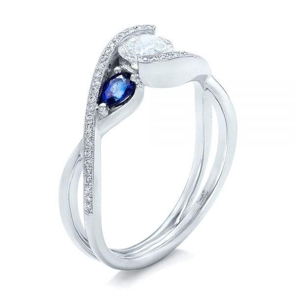 Custom Blue Sapphire and Diamond Engagement Ring - Image