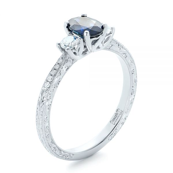  Platinum Platinum Custom Blue Sapphire And Diamond Engagement Ring - Three-Quarter View -  102274