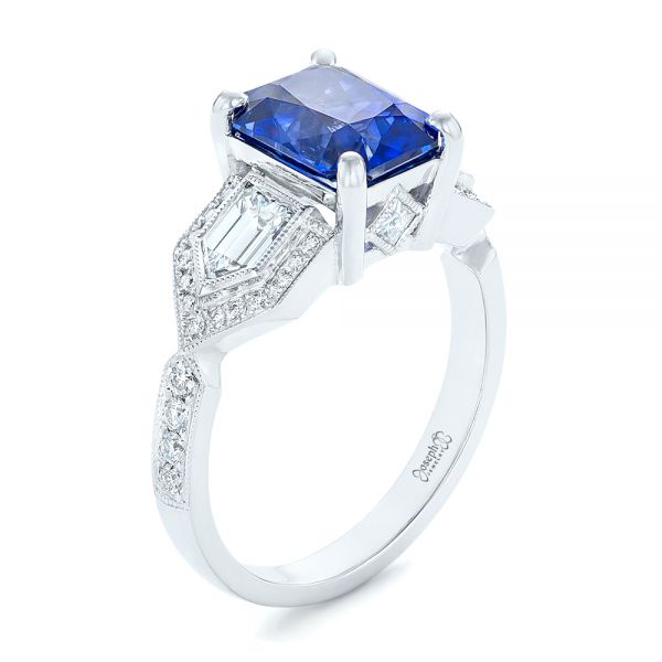 Custom Blue Sapphire and Diamond Engagement Ring - Image