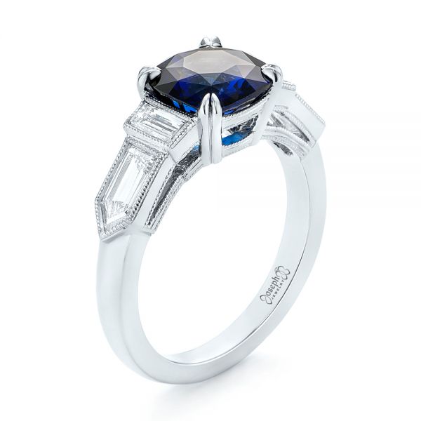 18k White Gold 18k White Gold Custom Blue Sapphire And Diamond Engagement Ring - Three-Quarter View -  102870