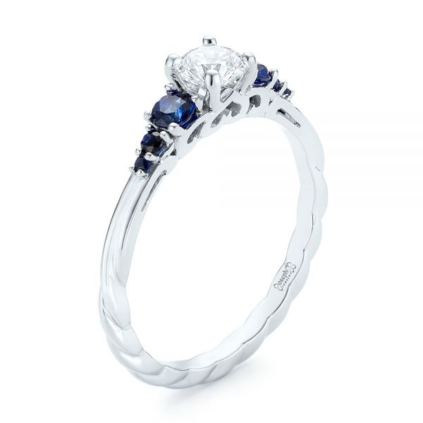  Platinum Platinum Custom Blue Sapphire And Diamond Engagement Ring - Three-Quarter View -  103015