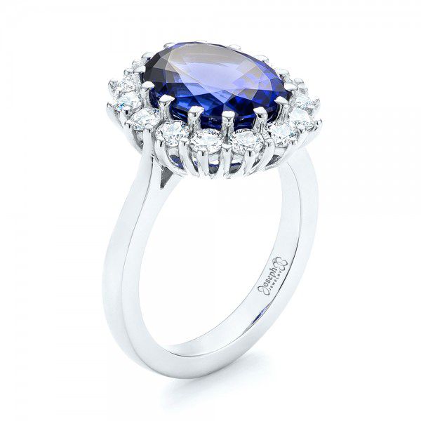 Custom Blue Sapphire and Diamond Engagement Ring - Image