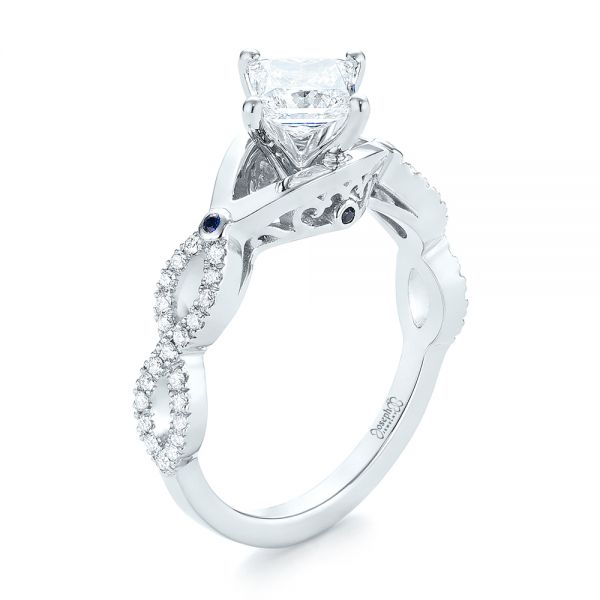  Platinum Custom Blue Sapphire And Diamond Engagement Ring - Three-Quarter View -  103420