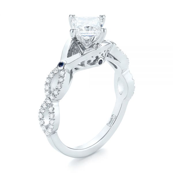 14k White Gold 14k White Gold Custom Blue Sapphire And Diamond Engagement Ring - Three-Quarter View - 103420