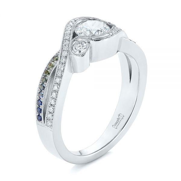  Platinum Platinum Custom Blue Sapphire And Diamond Engagement Ring - Three-Quarter View -  104025