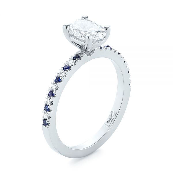  Platinum Platinum Custom Blue Sapphire And Diamond Engagement Ring - Three-Quarter View -  104207