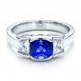 18k White Gold 18k White Gold Custom Blue Sapphire And Diamond Engagement Ring - Flat View -  100034 - Thumbnail