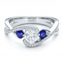  Platinum Custom Blue Sapphire And Diamond Engagement Ring - Flat View -  100056 - Thumbnail