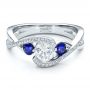 14k White Gold 14k White Gold Custom Blue Sapphire And Diamond Engagement Ring - Flat View -  100056 - Thumbnail