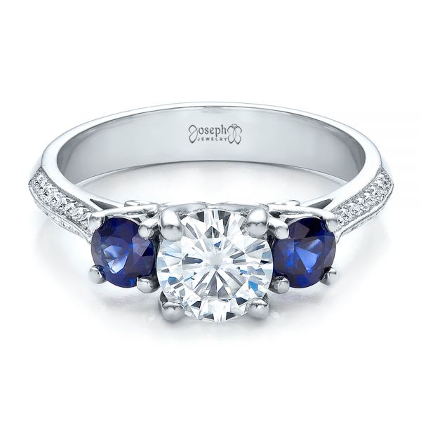 18k White Gold 18k White Gold Custom Blue Sapphire And Diamond Engagement Ring - Flat View -  100116