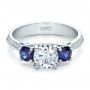  Platinum Platinum Custom Blue Sapphire And Diamond Engagement Ring - Flat View -  100116 - Thumbnail