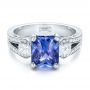  Platinum Custom Blue Sapphire And Diamond Engagement Ring - Flat View -  100703 - Thumbnail