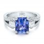 14k White Gold 14k White Gold Custom Blue Sapphire And Diamond Engagement Ring - Flat View -  100703 - Thumbnail