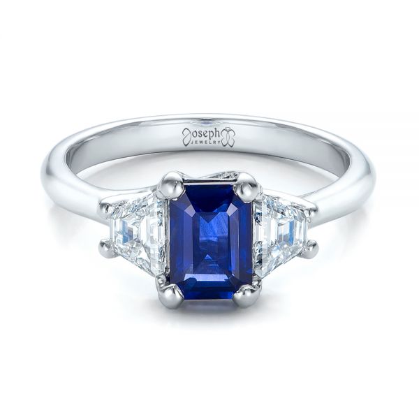  Platinum Custom Blue Sapphire And Diamond Engagement Ring - Flat View -  100855