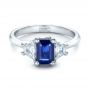 14k White Gold 14k White Gold Custom Blue Sapphire And Diamond Engagement Ring - Flat View -  100855 - Thumbnail