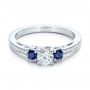 14k White Gold Custom Blue Sapphire And Diamond Engagement Ring - Flat View -  100876 - Thumbnail