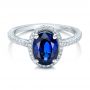 18k White Gold Custom Blue Sapphire And Diamond Engagement Ring - Flat View -  102049 - Thumbnail