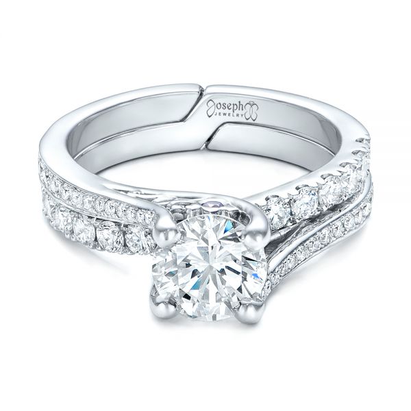 Platinum Platinum Custom Blue Sapphire And Diamond Engagement Ring - Flat View - 102070