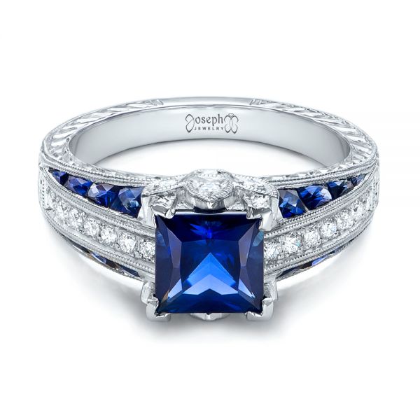 Custom Blue Sapphire  and Diamond Engagement  Ring  102163 