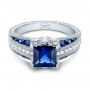 Custom Blue Sapphire And Diamond Engagement Ring - Flat View -  102163 - Thumbnail