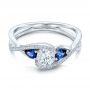 14k White Gold Custom Blue Sapphire And Diamond Engagement Ring - Flat View -  102251 - Thumbnail