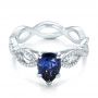14k White Gold Custom Blue Sapphire And Diamond Engagement Ring - Flat View -  102309 - Thumbnail