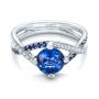 14k White Gold Custom Blue Sapphire And Diamond Engagement Ring - Flat View -  102312 - Thumbnail