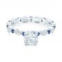 14k White Gold Custom Blue Sapphire And Diamond Engagement Ring - Flat View -  102520 - Thumbnail