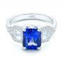 18k White Gold Custom Blue Sapphire And Diamond Engagement Ring - Flat View -  102783 - Thumbnail