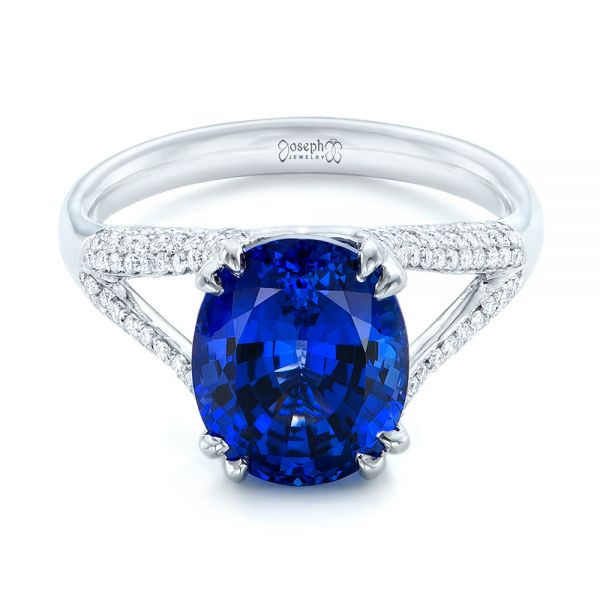  Platinum Platinum Custom Blue Sapphire And Diamond Engagement Ring - Flat View -  102790