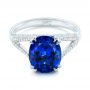 14k White Gold Custom Blue Sapphire And Diamond Engagement Ring - Flat View -  102790 - Thumbnail