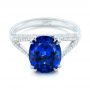  Platinum Platinum Custom Blue Sapphire And Diamond Engagement Ring - Flat View -  102790 - Thumbnail