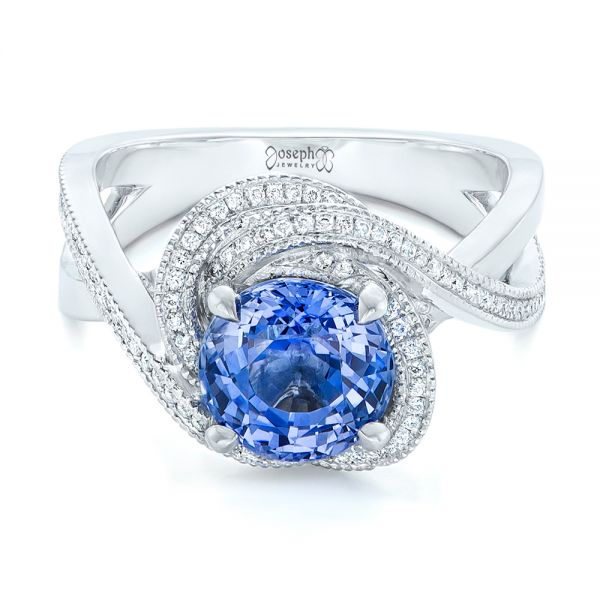  Platinum Custom Blue Sapphire And Diamond Engagement Ring - Flat View -  102841