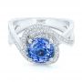  Platinum Custom Blue Sapphire And Diamond Engagement Ring - Flat View -  102841 - Thumbnail