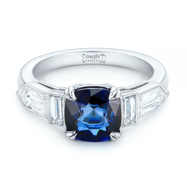 14k White Gold 14k White Gold Custom Blue Sapphire And Diamond Engagement Ring - Flat View -  102870