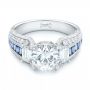 14k White Gold 14k White Gold Custom Blue Sapphire And Diamond Engagement Ring - Flat View -  102888 - Thumbnail