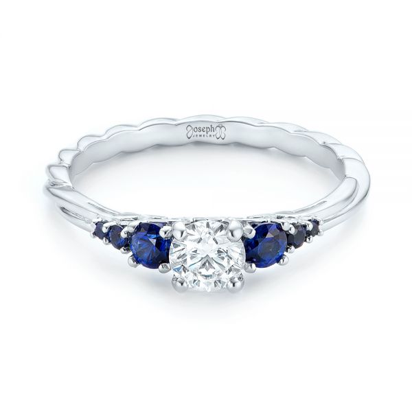 18k White Gold 18k White Gold Custom Blue Sapphire And Diamond Engagement Ring - Flat View -  103015