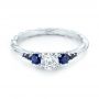 14k White Gold Custom Blue Sapphire And Diamond Engagement Ring - Flat View -  103015 - Thumbnail
