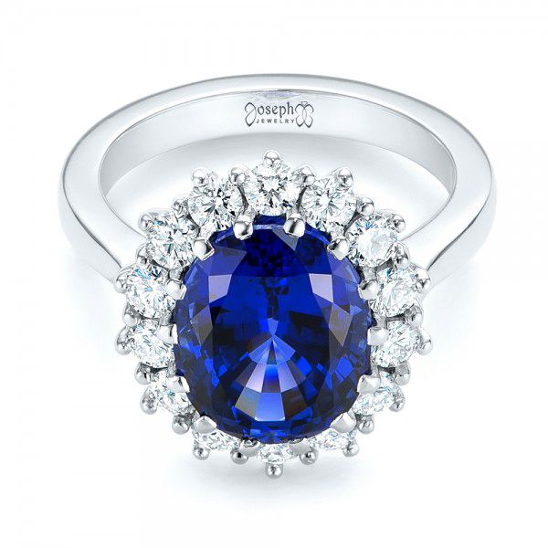  Platinum Custom Blue Sapphire And Diamond Engagement Ring - Flat View -  103055