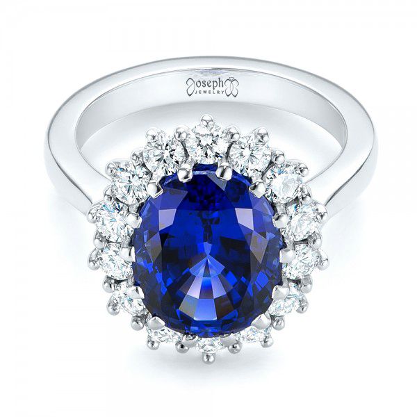 18k White Gold 18k White Gold Custom Blue Sapphire And Diamond Engagement Ring - Flat View -  103055