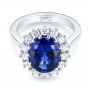  Platinum Custom Blue Sapphire And Diamond Engagement Ring - Flat View -  103055 - Thumbnail