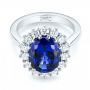 14k White Gold 14k White Gold Custom Blue Sapphire And Diamond Engagement Ring - Flat View -  103055 - Thumbnail