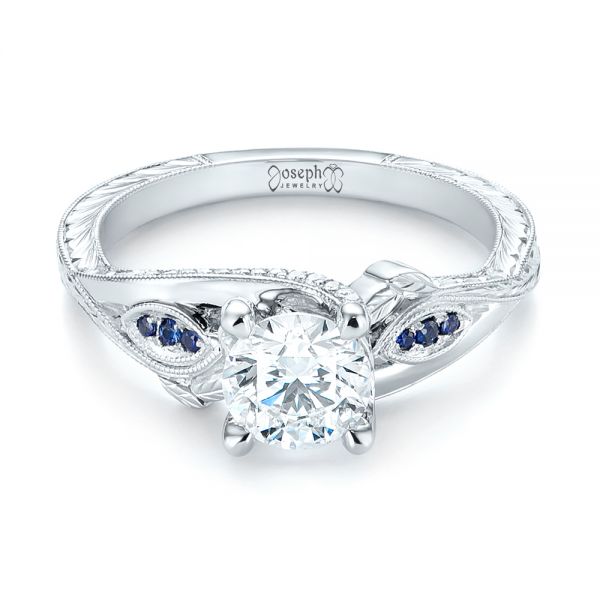 18k White Gold 18k White Gold Custom Blue Sapphire And Diamond Engagement Ring - Flat View -  103409