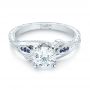 18k White Gold 18k White Gold Custom Blue Sapphire And Diamond Engagement Ring - Flat View -  103409 - Thumbnail
