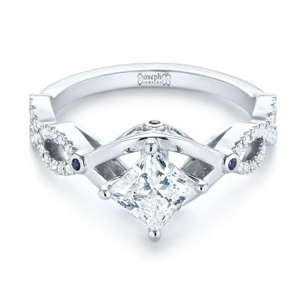  Platinum Custom Blue Sapphire And Diamond Engagement Ring - Flat View -  103420