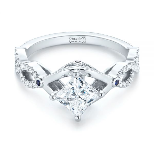 14k White Gold 14k White Gold Custom Blue Sapphire And Diamond Engagement Ring - Flat View - 103420