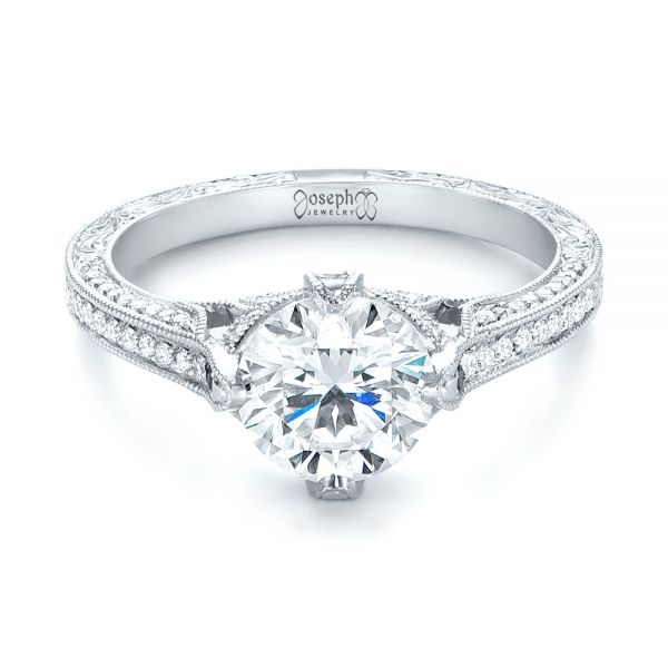  Platinum Custom Blue Sapphire And Diamond Engagement Ring - Flat View -  103448