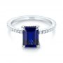 14k White Gold Custom Blue Sapphire And Diamond Engagement Ring - Flat View -  103509 - Thumbnail