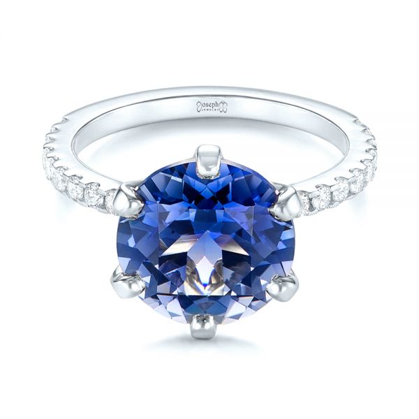 18k White Gold Custom Blue Sapphire And Diamond Engagement Ring 103545