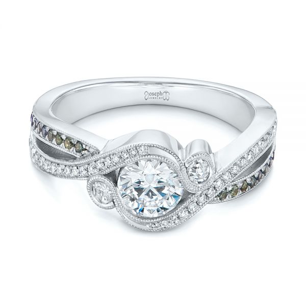  Platinum Platinum Custom Blue Sapphire And Diamond Engagement Ring - Flat View -  104025